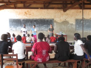Jody and Rachel giving a demonstration phonics lesson during a training session with teachers at The Irene Gleeson Foundation's primary school. 
